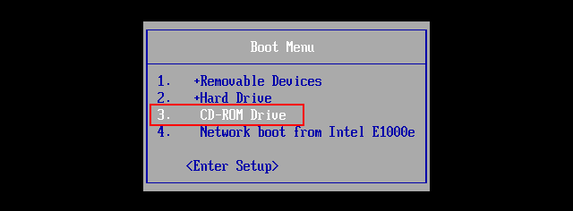 Boot menu shown